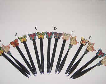 Vintage Hand Painted Butterfly Letter Opener Painted Set of 2