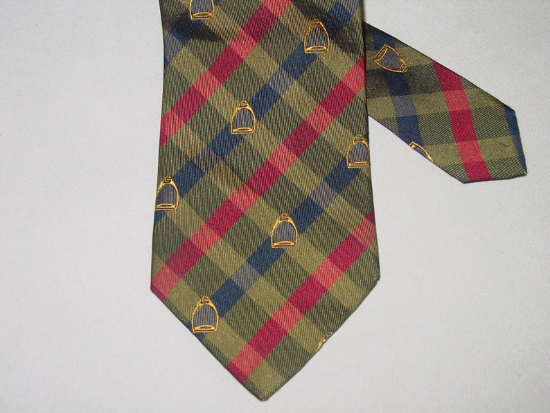 Horse Men/'s Tie Equestrian Tie Rare Collectible Beautiful Condition Stirrup Horse Omar Sharif Paris Silk Necktie Olive Horse Fashion