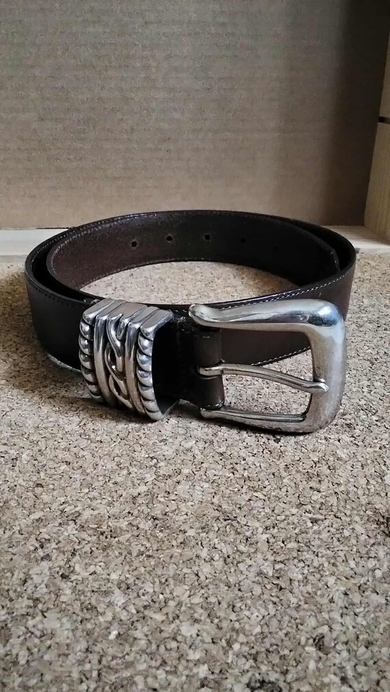 Vintage Brighton Brown Leather Belt: Brass & Silver Accent  display picture 1