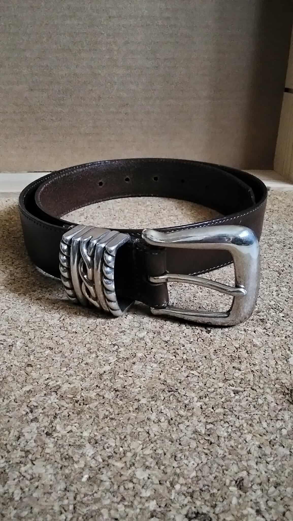 Vintage Brighton Silver / Gold Accent Brown Leather Belt & Navy Leather Belt Brighton Vintage Classics Dark Brown leather Belt with  main image 2