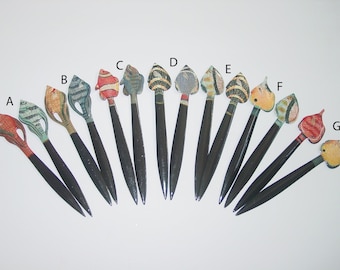 Hand Painted Wooden Fish Hair Sticks - Unique Hair Accessories