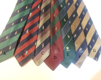 Vintage ecuestre polo poli / corbata de seda, polo jugando corbata, corbata de equitación, corbata de polo inglés