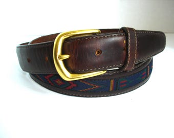 Vintage Brown Leather Belt with Brass Buckle - Unisex Size 36