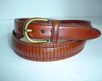 Vintage Brown Leather Belt: Brass Buckle, Unisex Size 36