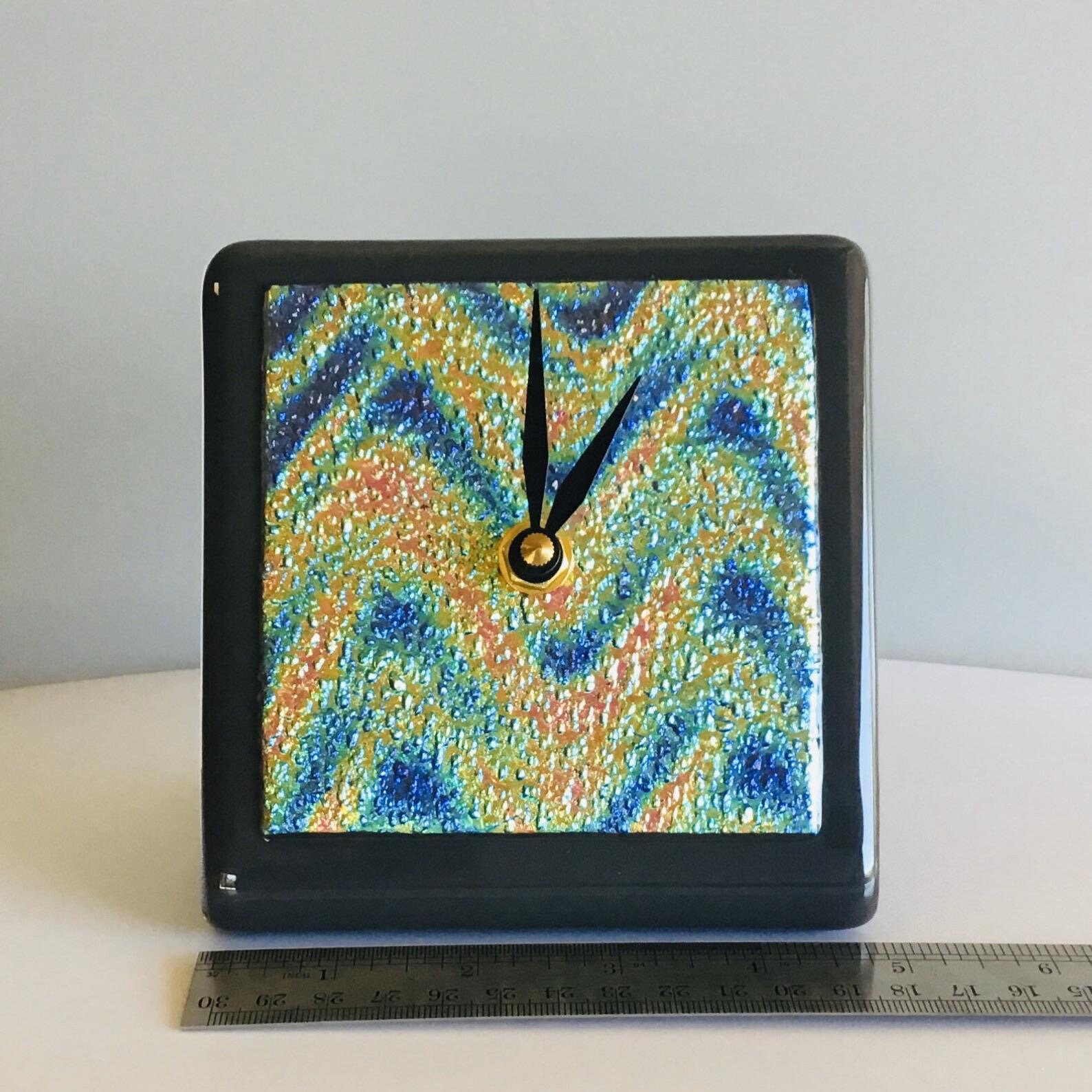 Desk Clock Functional Art Textured Dichroic Solid Face Unique ...