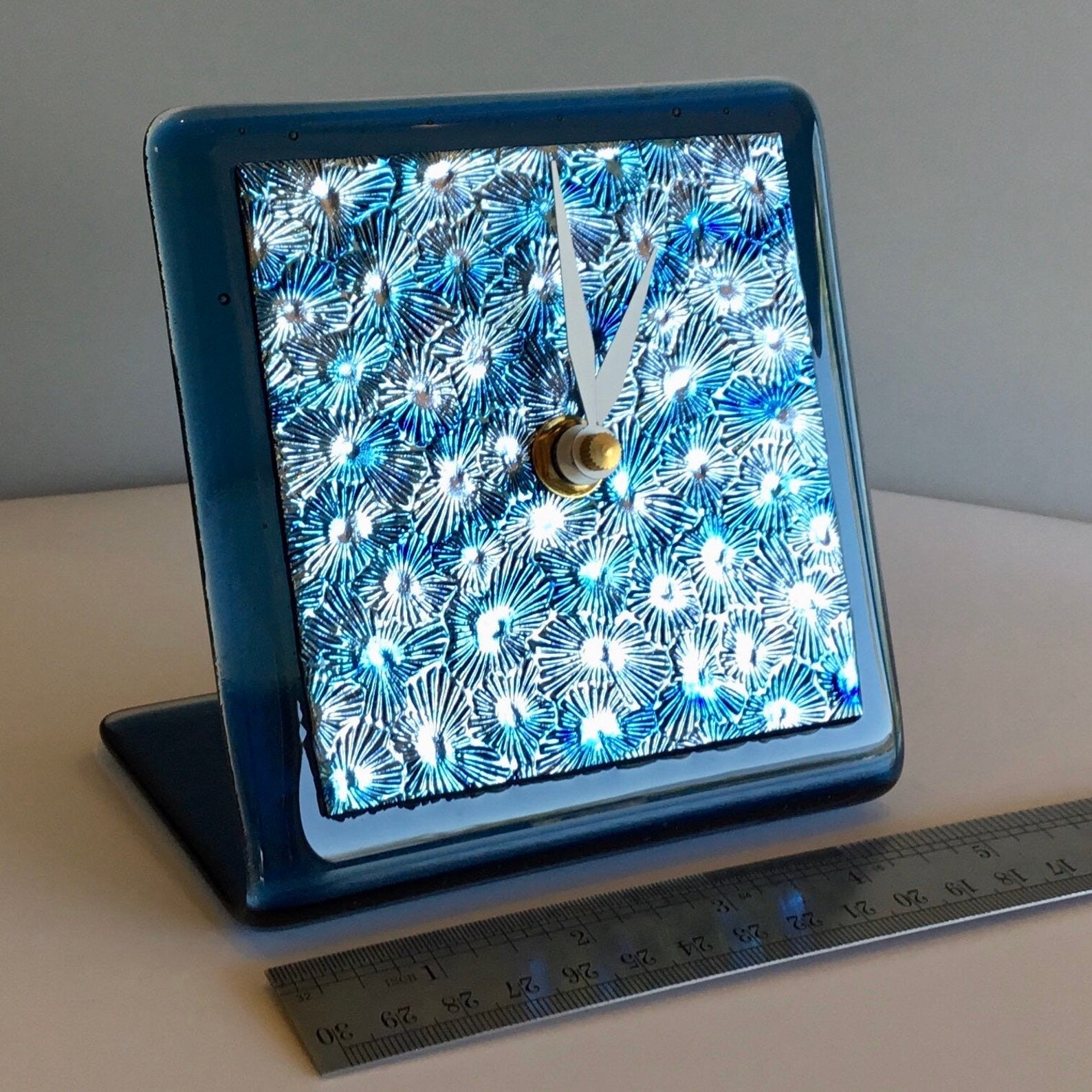 Desk Clock Functional Art Textured Dichroic Solid Face Unique ...