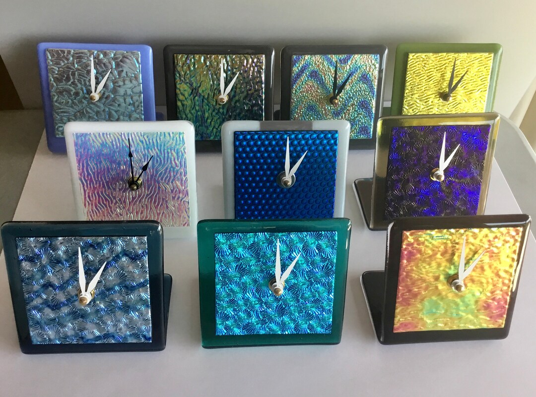 Desk Clock Functional Art Textured Dichroic Solid Face Unique ...