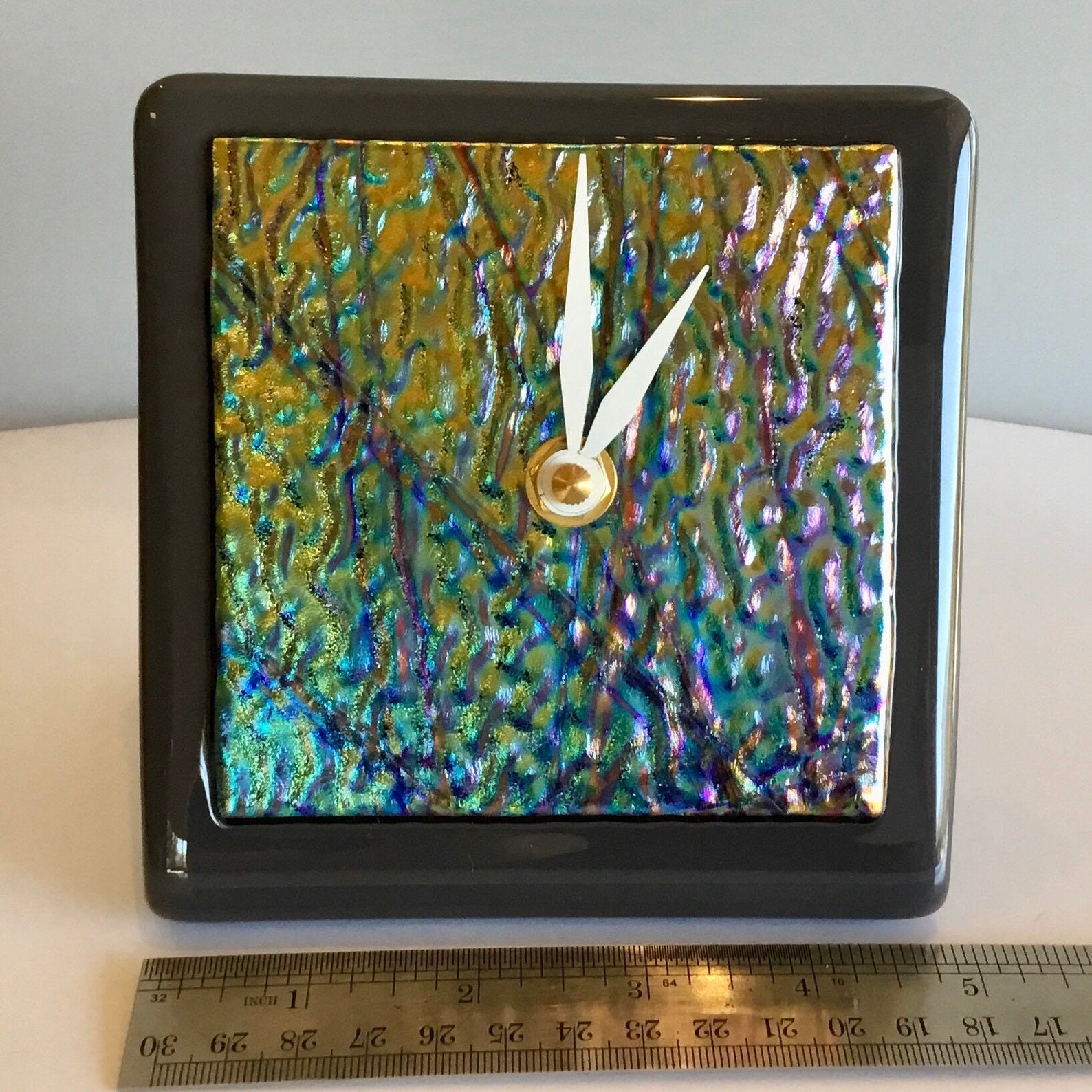 Desk Clock Functional Art Textured Dichroic Solid Face Unique ...