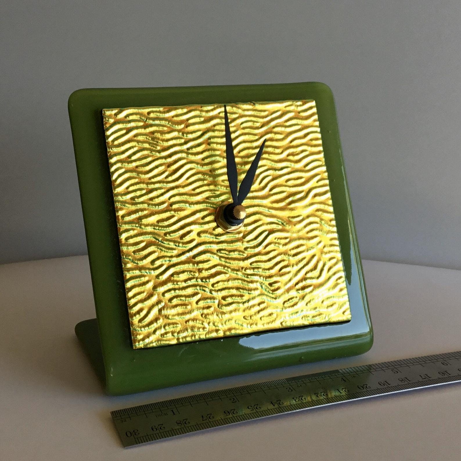Desk Clock Functional Art Textured Dichroic Solid Face Unique ...
