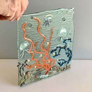 Fused Glass Seascape - Coral Reef Fish Jellyfish Aquarium - Orange