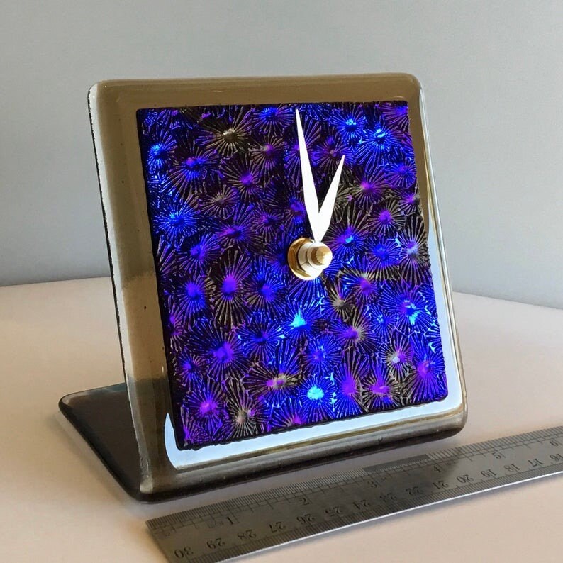 Desk Clock Functional Art Textured Dichroic Solid Face Unique ...