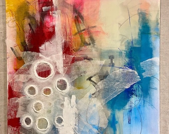 Original Mixed Media Gemälde: Bunte Collage Leinwandkunst