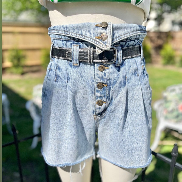 HIGH WAIST SHORTS, acid wash shorts, fold over waist shorts, 80s shorts, vintage high waist denim shorts, high waist denim, fab208nyc, 80s