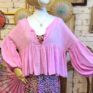 Free People Boho Blouse: Pink Cotton Peasant Top image 1