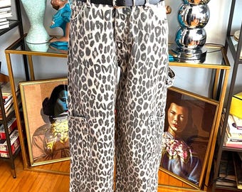 Damson Madder Leopard Print Barrel Leg Jeans - Grey Black Animal Print