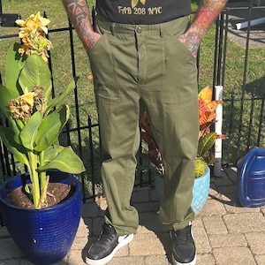 Vintage Dutch Army Pants: Green Cotton Military Trousers
