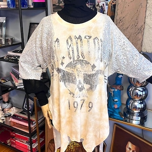 Free People Sequin Sleeve Rock Tee: Vintage Look Tunic, Size S