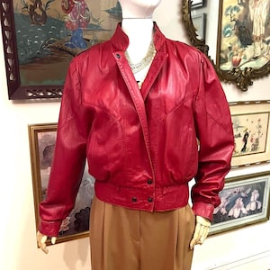 Vintage 80s red leather jacket, 80s fashion leather jacket, red leather, red leather bomber jacket, vintage 80s leather, fab208nyc, leather