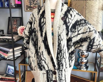 90s Batwing Chunky Knit Cardigan: Vintage Wool Mohair Sweater
