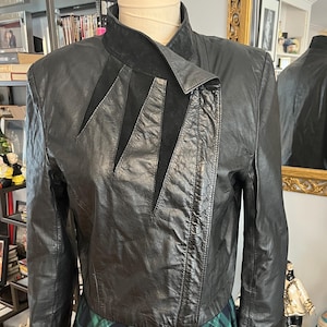 Vintage 80s Black Leather Jacket: Suede Accents, New Wave Style