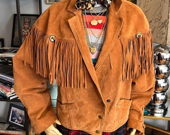 Vintage 1990s G4000 Fringe Suede Leather Jacket / Fall Outerwear