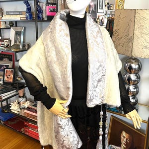 Iman Faux Fur Shawl with Brocade Satin Lining & Tassels