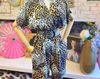 80s Leopard Print Rayon Romper