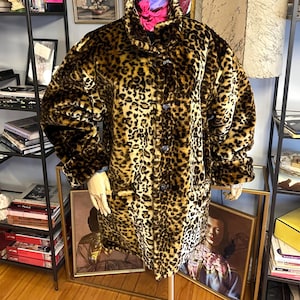 Reversible Leopard Faux Fur Denim Barn Coat: XL Gender Neutral