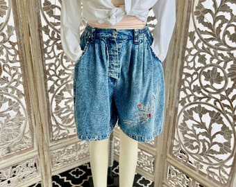 ACID WASH SHORTS/wide leg acid wash shorts/80s wide leg acid wash denim/sequin stud 80s shorts/high waist denim shorts/fab208nyc/80s shorts