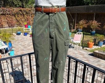 VINTAGE DUTCH ARMY pant/ vintage army pant/army pants with paint/paint stained army pants/Dutch army pantsfab208nyc/fab208/green army pants