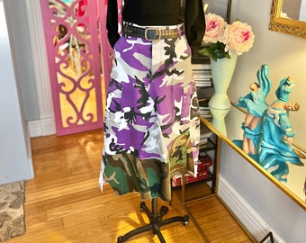 RECYCLED CAMOUFLAGE Skirt camo Midi Skirt patchwork Camouflage Skirt vintage Camouflage Skirt fab208nyc fab208 asymmetrical Camo Skirt camo Etsy
