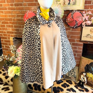 Vintage Leopard And Camel Wool Cape: 60s Mod Style
