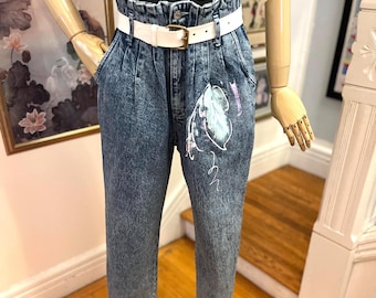 80s Acid Wash High Waist Jeans: Hand-Painted Vintage Denim