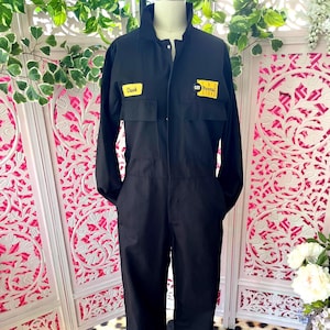 black coveralls,  42R vintage black coverall, unisex coveralls, CAT rental store coveralls, fab208nyc, boiler suit, vintage boiler suit