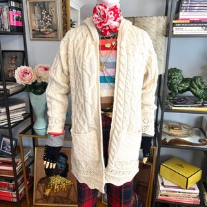 Vintage Hooded Aran Cable Knit Cardigan: Irish Sweater with Pockets image 15