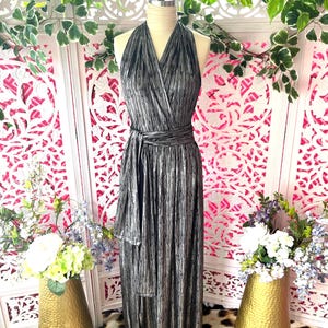 90s halter dress, L silver black halter dress, backless dress, maxi halter dress, vintage maxi dress, black silver maxi dress, fab208nyc