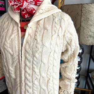 Vintage Hooded Aran Cable Knit Cardigan: Irish Sweater with Pockets image 4