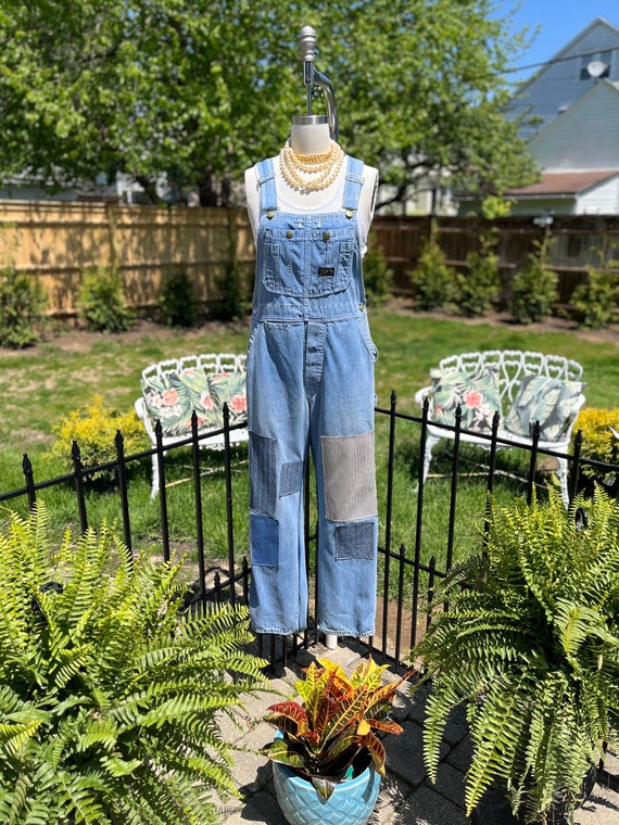 VINTAGE PATCHED OVERALLS, 34x 32', upcycled overa… - image 1