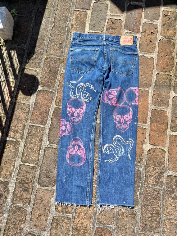 SKULL SNAKE PRINT jean/vintage jeans/recycled jea… - image 6