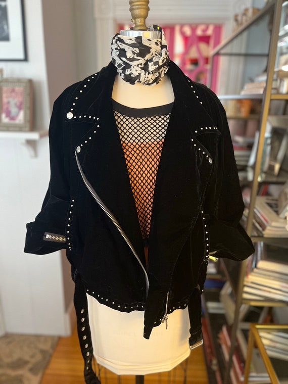 STUDDED VELVET JACKET/biker jacket/xl velvet bike… - image 9