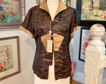 Vintage Brown Silk Asian Blouse: Unworn Chinese Shirt
