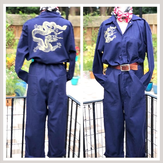 VINTAGE COVERALL/dragon coveralls/gold dragon prin