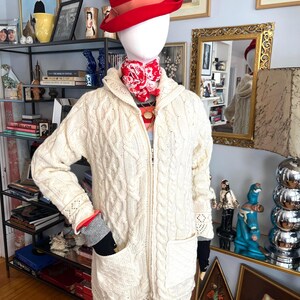 Vintage Hooded Aran Cable Knit Cardigan: Irish Sweater with Pockets image 2