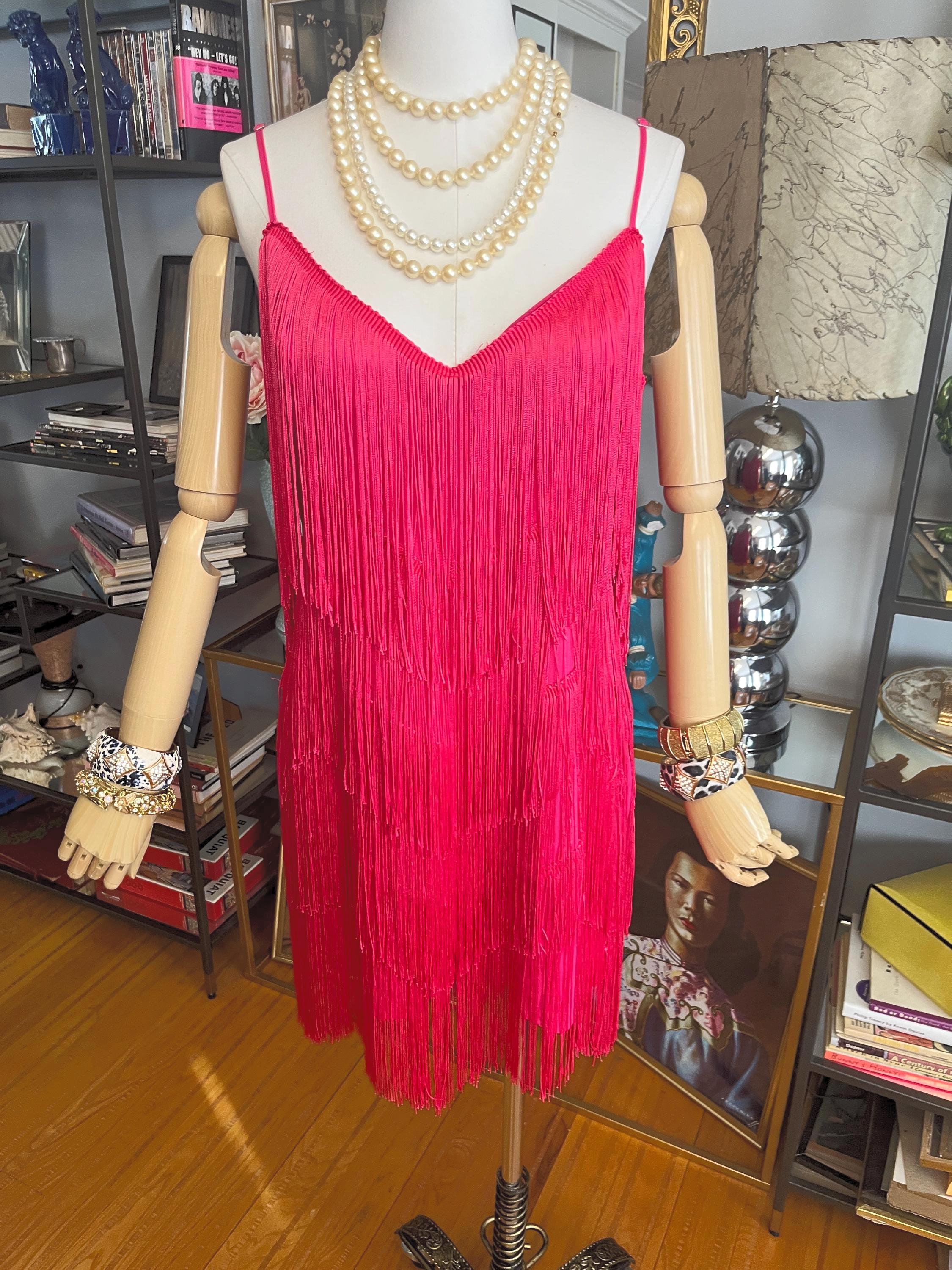 Fuchsia Tassel 1920 Dress Pink Fringe Flapper Dress: Low Back Tiered Shimmy  Dress Israel
