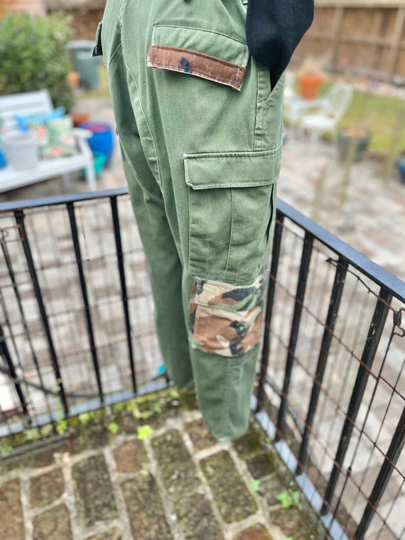 VINTAGE REDESIGNED CARGOS/army green cargo pants/doub… Gem