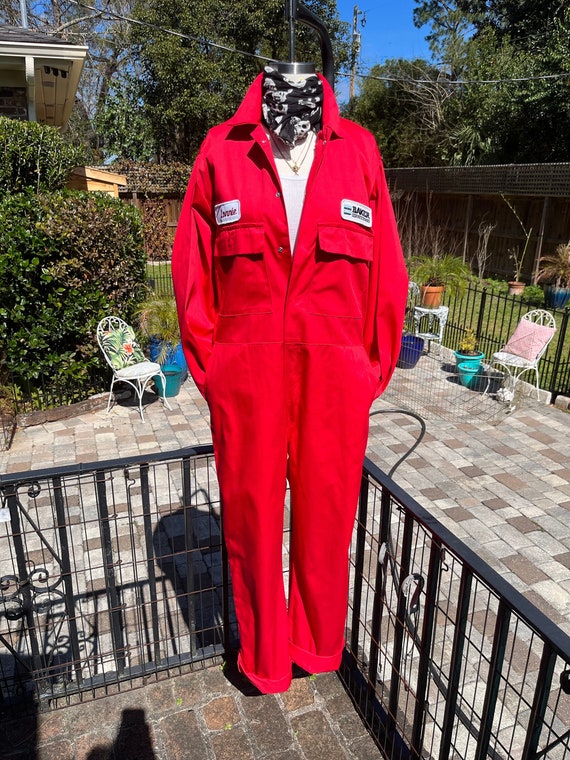 COTTON SATEEN COVERALLS/red coveralls/vintage patc