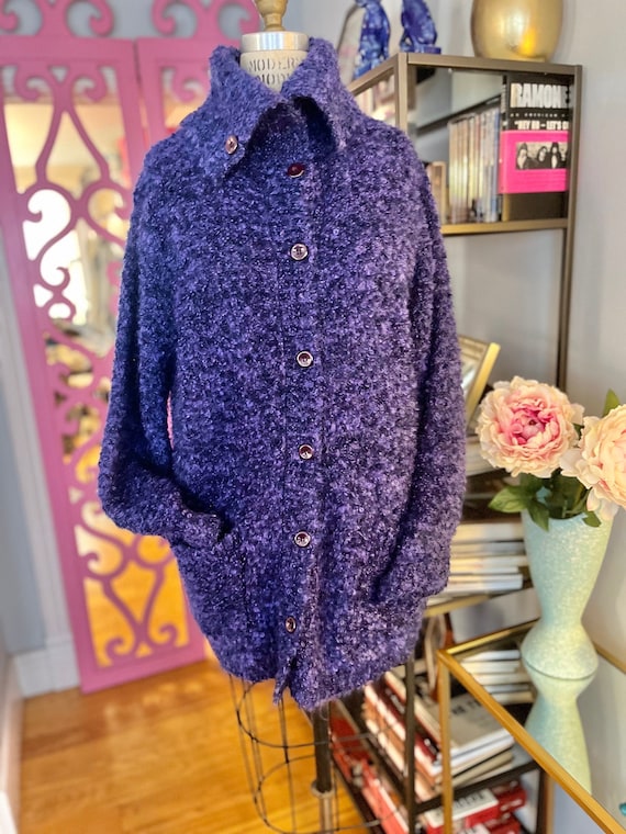 PURPLE SWEATER JACKET/mohair cardigan jacket/nubby