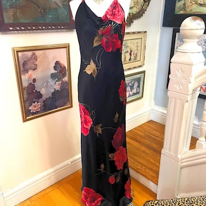 Vintage silk halter slip dress, David Meister silk dress, bias cut silk dress, silk slip dress, backless halter dress, cowl front slip dress