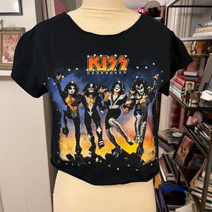 Rhinestone Kiss tee, vintage Kiss tee, crop rock tee shirt, crop Kiss shirt, rhinestone rock tee shirt, fab208nyc, Kiss Destroyer tee shirt