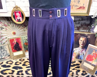 90s Unisex High Waist Pleated Purple Trousers